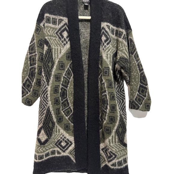 Answers by Riddles Inc. Sweaters - Vtg Answers By Riddles Long Cardigan Sweater Wool blend Sz L Tribal‎ Art to wear